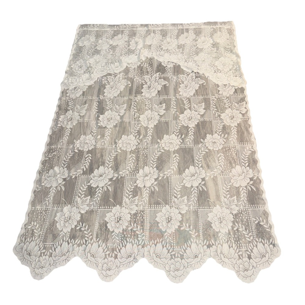 Comfort Bay Anna Lace White Ivory Panel Curtain Attached Valance 54X84 In Snag